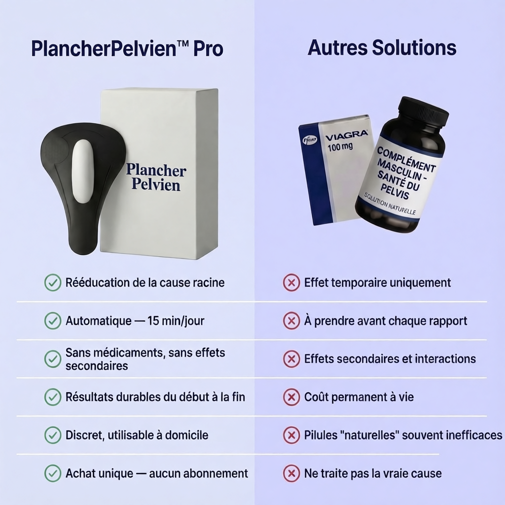 Comparatif PlancherPelvien Pro vs pilules et Kegels — solution naturelle troubles érectiles homme