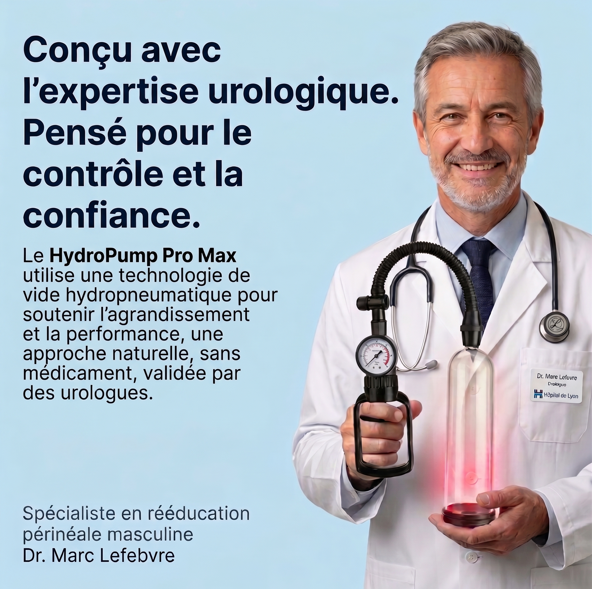 Dr Marc Lefebvre urologue recommande HydroPump Pro Max — validation médicale pompe masculine